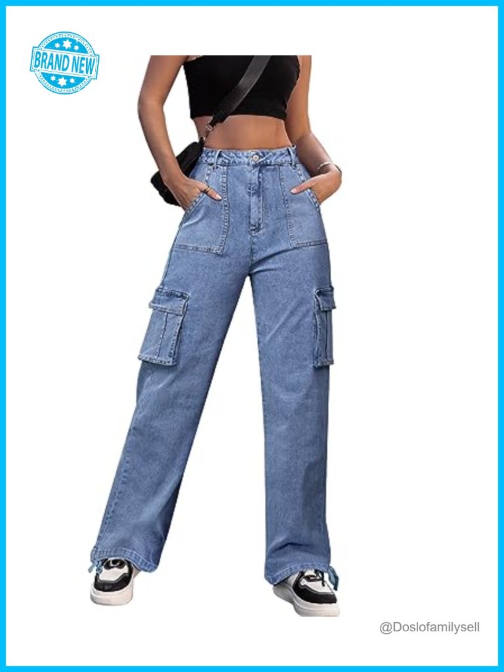 High Waisted Cargo Pants Wide Leg 6 Pockets Combat Military Trousers